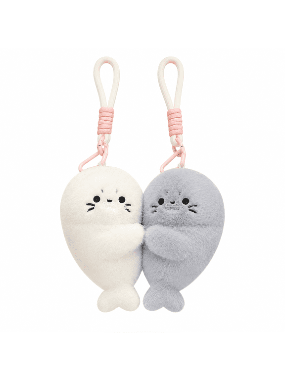 2 Pcs Magnetic Seal Plush Keychains, 14cm Couple Bag Charms