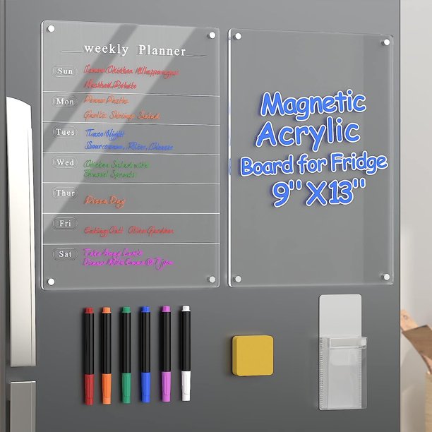 2 Pcs Weekly Calendar for Fridge, Polegas 9"x13" Acrylic