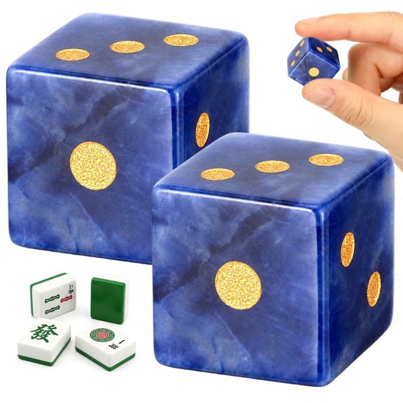 2 Pcs Mahjong Dice, Crystal Dice, UWMDHRC 17mm Light Green D6 Spiritual Energy Stone Set with Clear Numbers