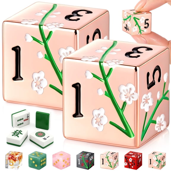 2 Pcs Mahjong Dice, Crystal Dice, UWMDHRC 17mm Light Green D6 Spiritual Energy Stone Set with Clear Numbers