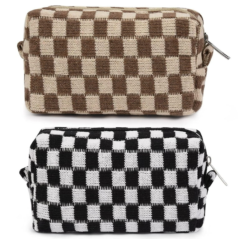 2 Pcs Makeup Bags Checkered Cosmetic Bag for Women Black and Brown Walmart