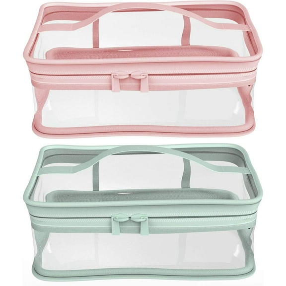 2 Pcs Makeup Bags, Waterproof Portable Travel Toiletry Bag, Green, Pink