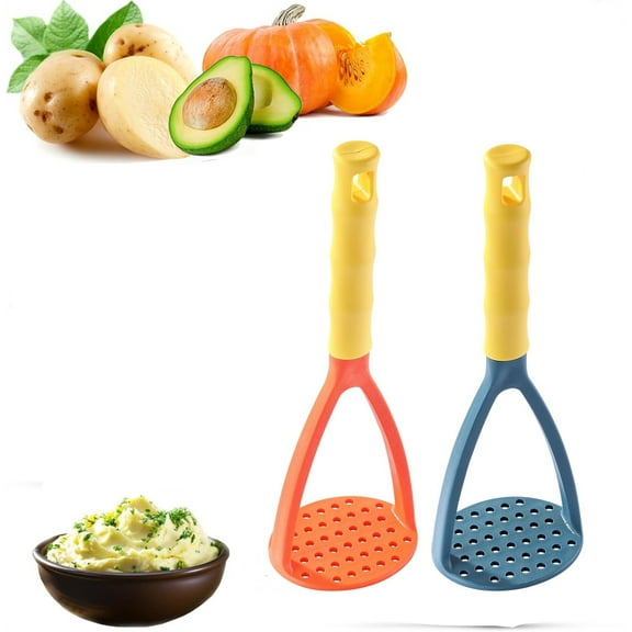 2 Pcs Manual Masher for Kitchen GIXUSIL Non-Scratch Nonstick Potato Pumpkin Wear-Resistant Smasher Puree Press Tools for Bean Root Vegetables Fruits Baby Food (Blue & Orange)