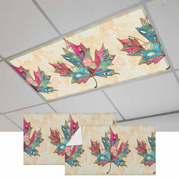 2 Pcs Maple Leaf Fluorescent Light Covers Medieval Vintage Floral Background Magnetic Light Covers for Ceiling Lights 4 x 2 ft Drop Ceiling Lights Cover Shade for Office, Home, Hospital