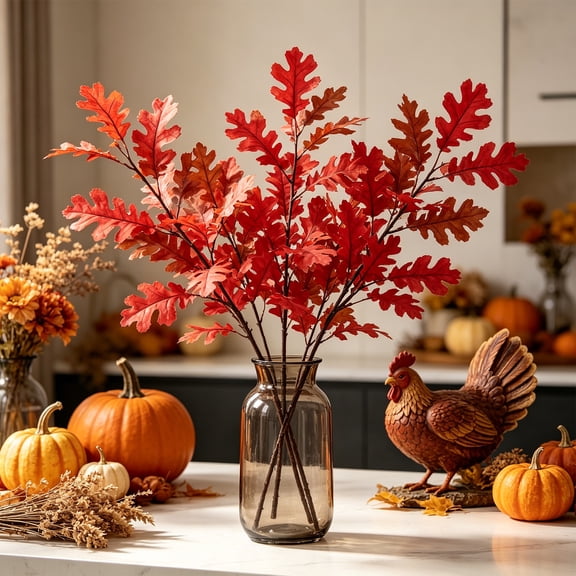 2 Pcs Maple Leaf Sprigs, 15x8 Inch Fall Artificial Floral Picks, Halloween Thanksgiving Table Decor Vase Filler Photo Booth Prop