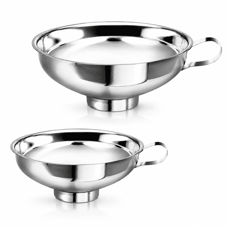2 Pcs Mason Jar Funnel, Canning Funnel with Handle for Wide and Regular Jar, Stainless Steel Kitchen Funnel Set for Transferring Liquid and Dry Ingredients, Large Solids, Oil, Beans & Jams