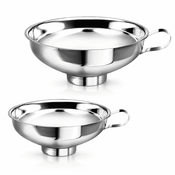 2 Pcs Mason Jar Funnel, Canning Funnel with Handle for Wide and Regular Jar, Stainless Steel Kitchen Funnel Set for Transferring Liquid and Dry Ingredients, Large Solids, Oil, Beans & Jams