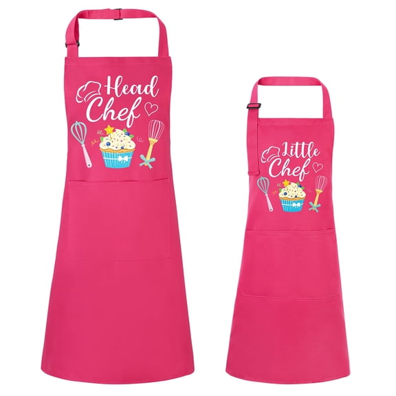 2 Pcs Matching Apron Set for Adults Kids Adjustable Kitchen Apron with 2 Pockets