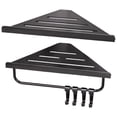 thumbnail image 1 of 2 Pcs Matte Black Corner Shower Shelf Set, Double Layer Carbon Steel Bathroom Corner Shower Organizer Shelf, Slotted Design, with Hooks & Towel Bar, 12 x 7.3 x 0.8 in / 30.5 x 18.5 x 2 cm, 1 of 5