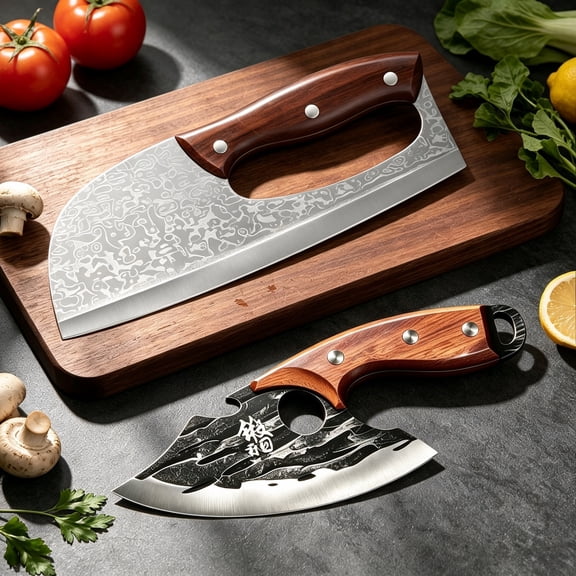 Cleaver Knives Set, Plys 2 Pack Effort Saving Knife for Cutting Meat Vegetable, Sharp Stainless Steel Carbon Cooking Viking Knifves for Kitchen