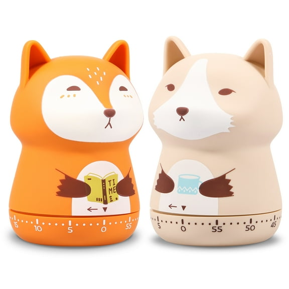 2 Pcs Mechanical Kitchen Timer Cute Animal Timer Practical Cooking Timer Portable Wind Up Timer Manual Countdown Timer for Study Cooking Reading Learning