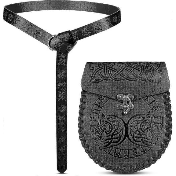 2 Pcs Medieval Viking Belt Leather Belt Pouch PU Viking Belt For Retro Medieval Bag Side Pack Renaissance Accessories