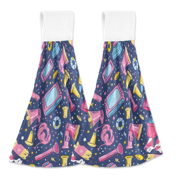 2 Pcs Megaphones and Tvs Kitchen Hand Towels with Hanging Loops Absorbent Soft Fast Drying Decor Bath Towels