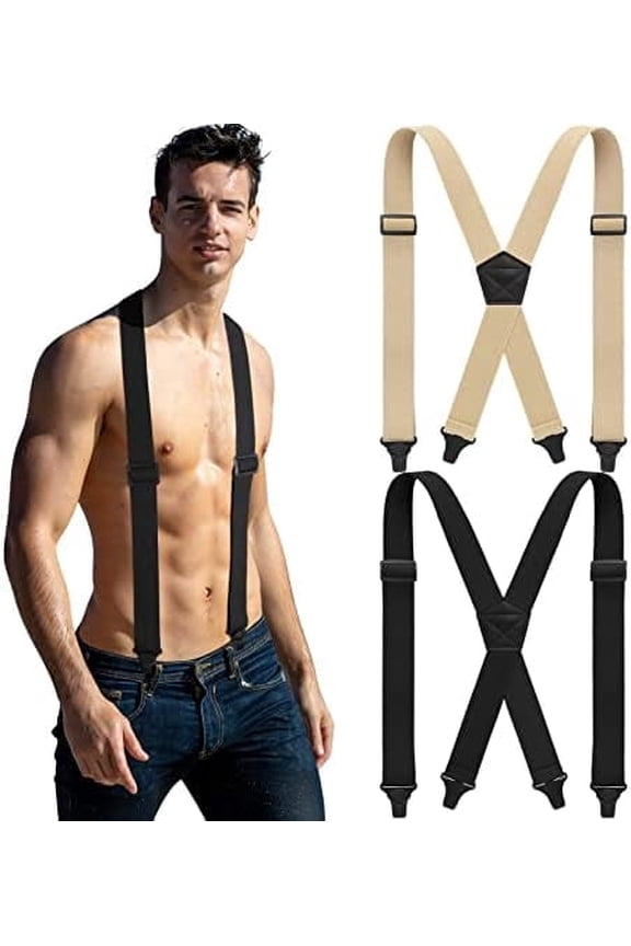 2 Pcs Men Hidden Suspenders Under Clothing 1.5 Inch Wide x Back Plastic Clips for Shirt Jeans