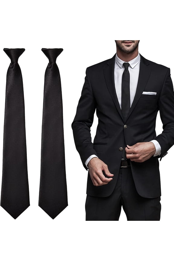 2 Pcs Men Ties Black Skinny Ties Slim Ties For Men Solid Color Ties Formal Necktie Business Tie Adjustable Neck Strap For Funeral Wedding School Uniforms Graduation