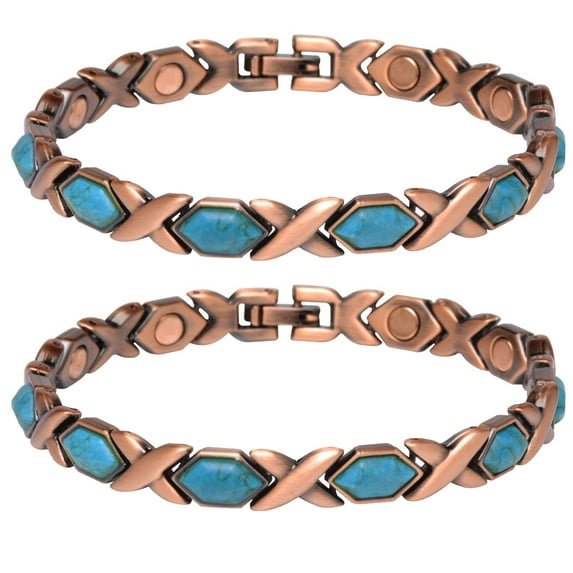2 Pcs Men Women Magnetic Copper Bracelet Turquoise Pain Relief High Quality Gift