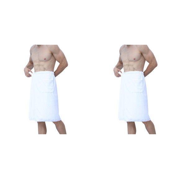 2 Pcs Men's Bath Skirt, Microfiber Buckle Bath Towel Wrap, Short Shower Skirts, Bathrobe Alternative, Spa Sauna Robe, Sleep Bottoms with Side Split for Bathroom, Beach, Pool, Spa, Home, 27.56"