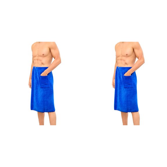 2 Pcs Men's Bath Skirt, Microfiber Buckle Bath Towel Wrap, Short Shower Skirts, Bathrobe Alternative, Spa Sauna Robe, Sleep Bottoms with Side Split for Bathroom, Beach, Pool, Spa, Home, 27.56"