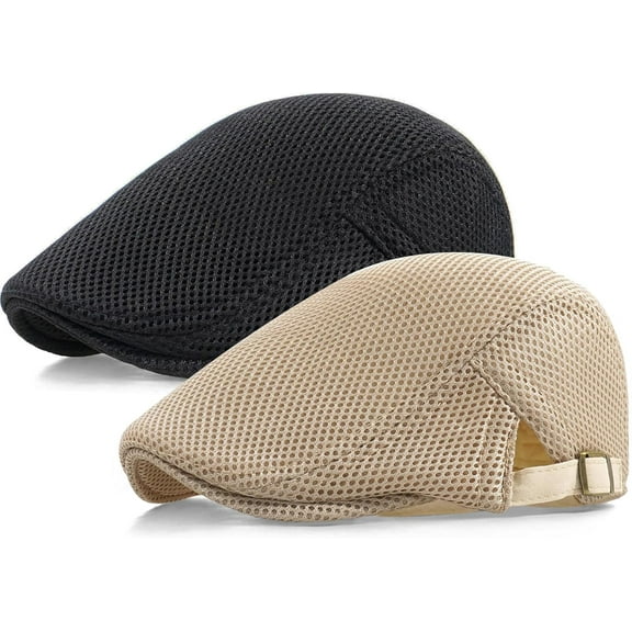 2 Pcs Men's Mesh Cap Breathable Summer Newsboy Hat Adjustable Beret Ivy Cap Irish Cabbie Driving Hunting Hats