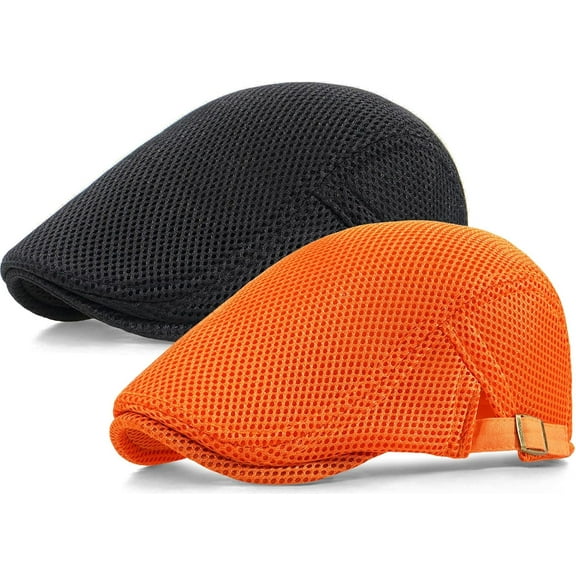 2 Pcs Men's Mesh Cap Breathable Summer Newsboy Hat Adjustable Beret Ivy Cap Irish Cabbie Driving Hunting Hats