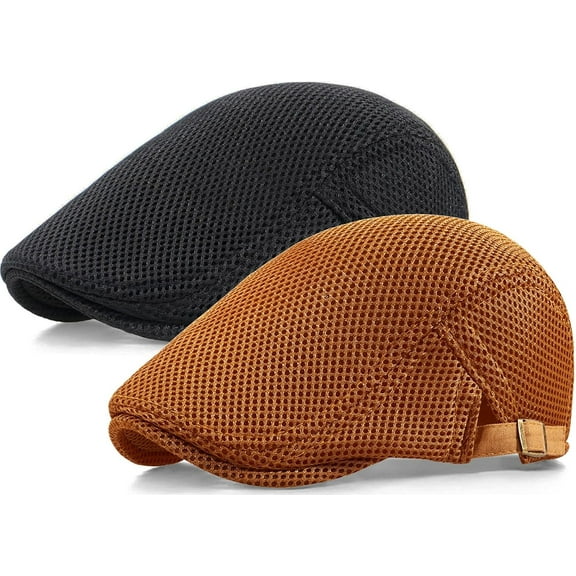 2 Pcs Men's Mesh Cap Breathable Summer Newsboy Hat Adjustable Beret Ivy Cap Irish Cabbie Driving Hunting Hats