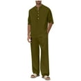 thumbnail image 1 of 2 Pcs Mens Fall Sets 2025 Henley Neck Tops Long Sleeve Shirts Loose Fit Lace-Up Elastic Waist Pants with Pockets Lounge Breathable Suits Summer Sets Mens 2 Piece Outfits, 1 of 6