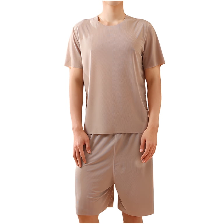 night dress for men shorts Men's Silk Shorts Short Sleeve Solid Color 10 Color Home Service Set  Nightdress - Silk Fabric and Silk Pajamas price