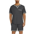 thumbnail image 1 of 2 Pcs Mens Summer Loungewear Sets Ultra Soft Athletic Stretch Pajama Top Striped Basic Nightdress Loose Fit Textured Shorts Light Breathable Quick Dry Sleepwear Nightdress Set Suits, 1 of 7