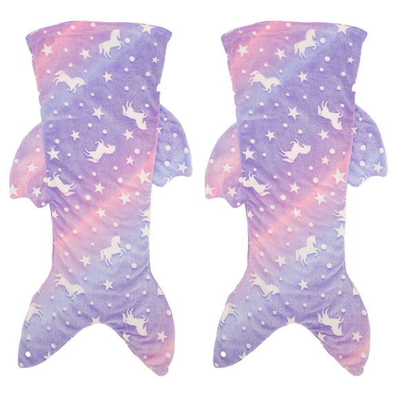 2 Pcs Mermaid Tail Blanket Soft Flannel Mermaid Blanket Breathable Snuggle Blankets for Girls Wearable Mermaid Sleeping Bag Blanket for Kids Aged 3 4 5 6 Years Old