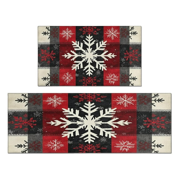 2 Pcs Merry Christmas Kitchen Rugs and Mats Set of 2 Gingerbread Man Snowflake Christmas Tree Kitchen Runner Non Skid Rugs for Kitchen Floorfor Farmhouse Door (47x17+30x17 inches)
