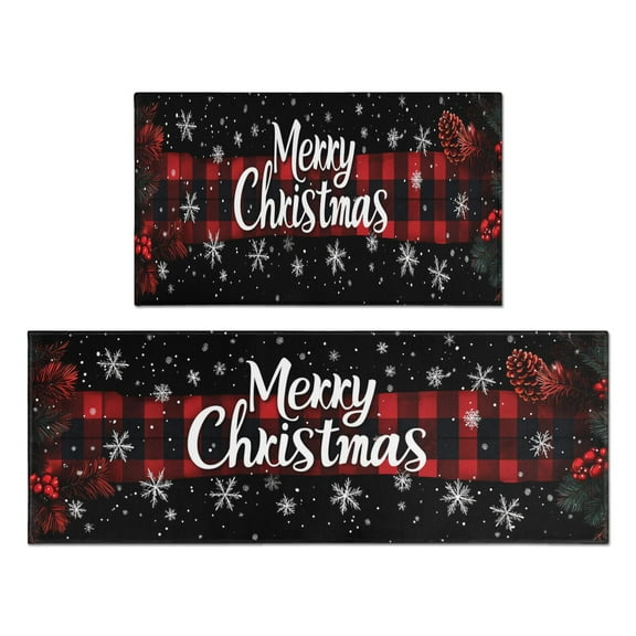 2 Pcs Merry Christmas Kitchen Rugs and Mats Set of 2 Let it Snow Holiday Winter, Kitchen Floor Mat Anti Fatigue Kitchen Rugs and Matsfor Bathroom Room (47x17+30x17 inches)