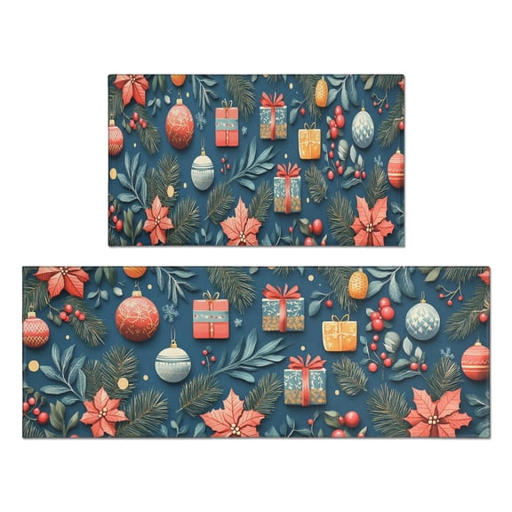2 Pcs Merry Christmas Kitchen Rugs and Mats Set of 2 Pine Christmas Tree Kitchen Runner Anti Fatigue Rugs for Kitchen Floorfor Bath Cooking (47x17+30x17 inches)