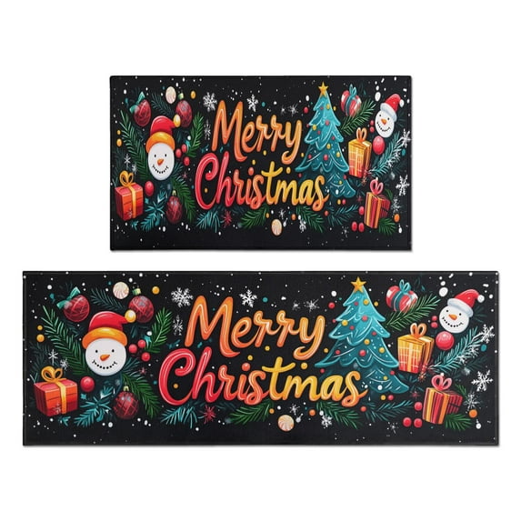 2 Pcs Merry Christmas Kitchen Rugs and Mats Set of 2 Welcome Christmas Snowflake Kitchen Mats for Floor Non Slip Rugs for Kitchen Floorfor Bath Cooking (47x17+30x17 inches)