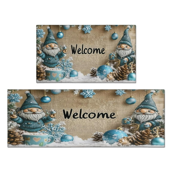 2 Pcs Merry Christmas Kitchen Rugs and Mats Set of 2 Xmas Snowflake Winter Happy New Year Kitchen Mats for Floor Anti Fatigue Kitchen Rugs and Matsfor Outdoor Bedroom (47x17+30x17 inches)