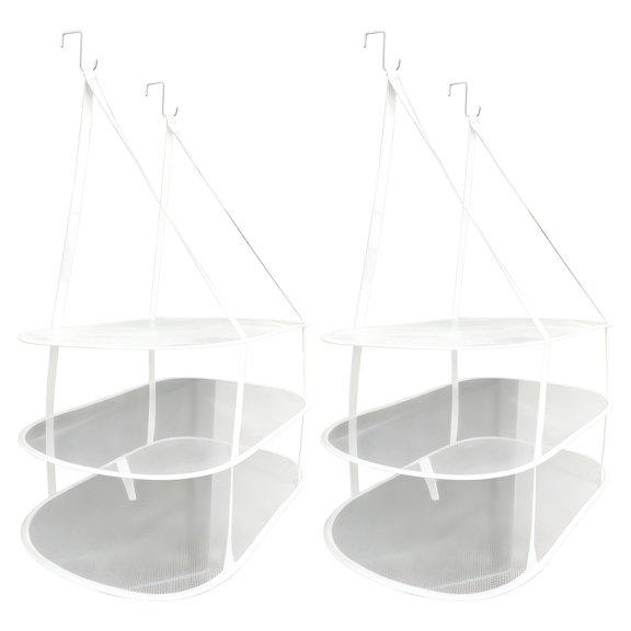 2 Pcs Mesh Clothes Drying Rack, 3-Tier Collapsible Polyester Sweater Dryer Rack Flat Mesh, 34.5 x 26.5 x 18 in Large Capacity Laundry Basket with Metal Hook, Space-Saving for Delicates, Blankets