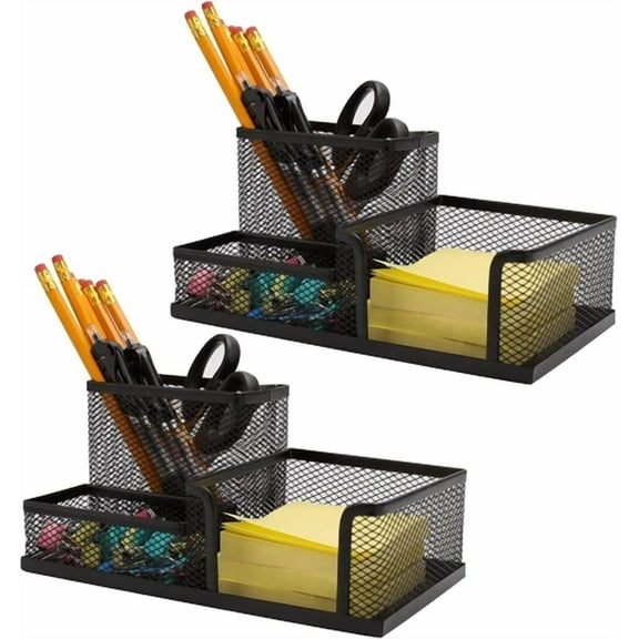 2 Pcs Mesh Pen Holder Desk Organizers And Accessories For Desk, 3 Compartments