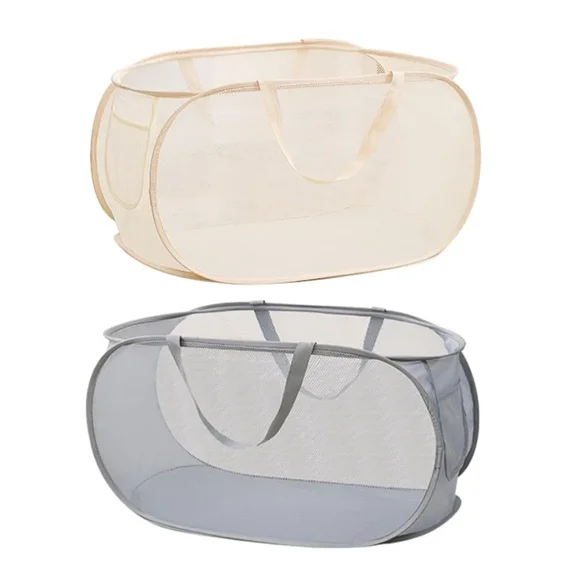 2 Pcs Mesh Popup Laundry Hamper, Opening Laundry Basket With Durable Handles