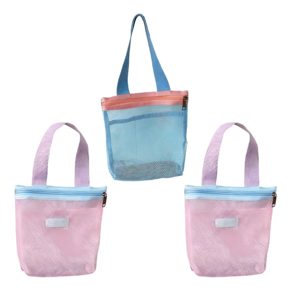 2 Pcs Mesh Shower Caddy Bag, Portable Toiletry Organizer for Hanging Bath, Travel Shower Caddy, Lightweight Handheld Cosmetic Organizer, Quick Dry Beach Tote, 6.3 x 7.9 in / 16 x 20 cm Pink and Blue