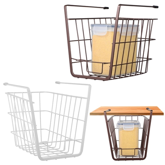 OUNONA Under Shelf Storage Baskets with Double Hooks for Kitchen Wardrobe Assorted Color Iron Material