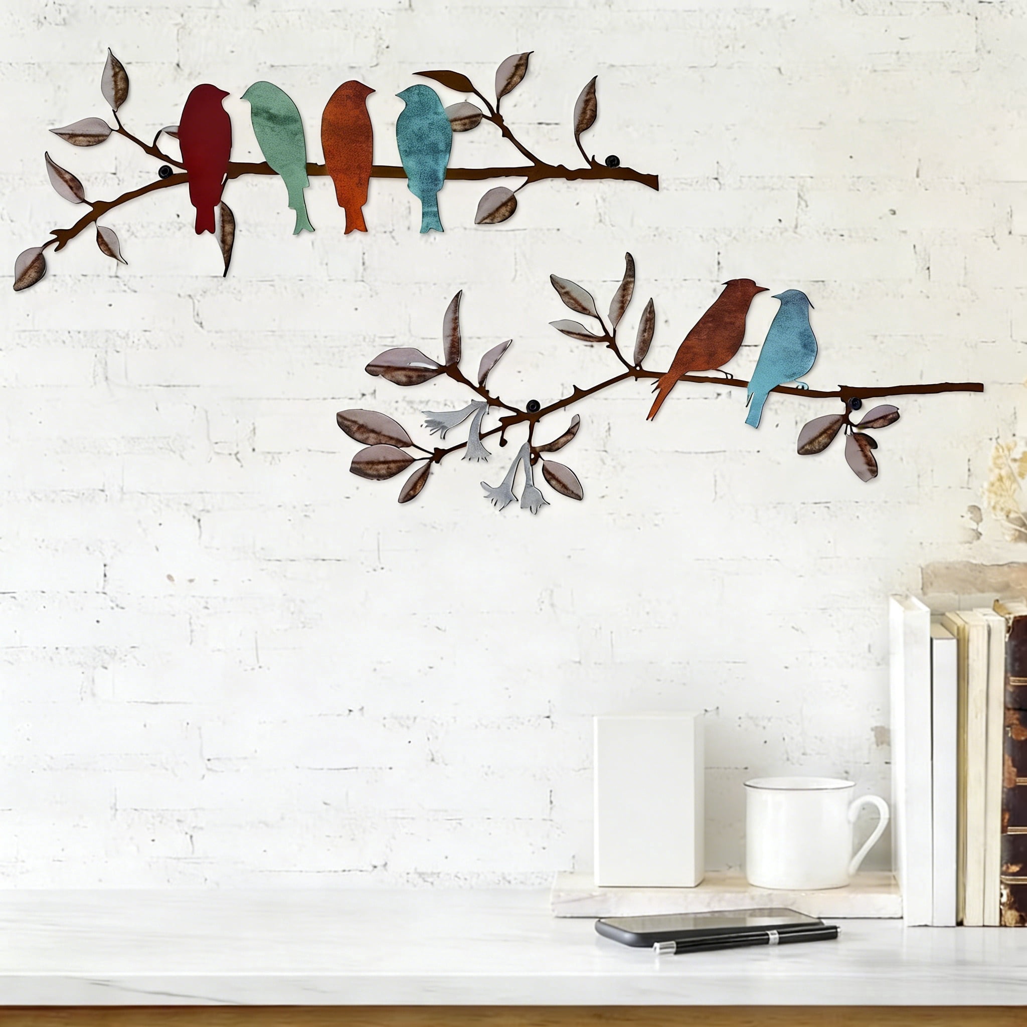 2 Pcs Metal Birds Wall Art Decor Vivid Birds on Branch with Waterproof ...