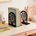 thumbnail image 1 of 2 Pcs Metal Bookends with Tree Pattern, L-Shaped Heavy-Duty Book Stoppers, Black Non-Slip Book Holders for Home Office Library Shelves, 1 of 6