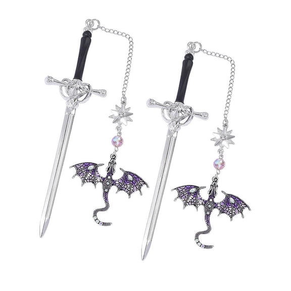 2 Pcs Metal Bookmarkers Creative Bookmarks Dragon Swords Page Markers Gift