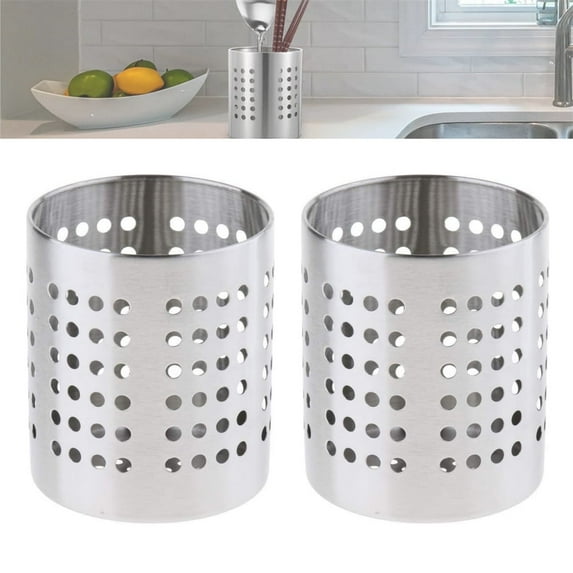 2 Pcs Metal Chopstick Drying Rack, Stainless Steel Utensil Holder,Silverware Cutlery Organizer with Round Drain Holes,Countertop Knives Forks Stand,for Home Kitchen By HXRH