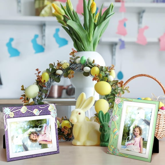 2 Pcs Metal Easter Egg Photo Frame 4x6 Inch 5x7 Inch Egg Flower Decoration Metal Photo Display Picture Frames with High Definition Glass for Easter Gift Ideas Tabletop Home Decor