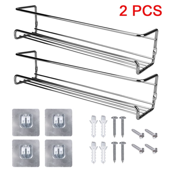 2 Pcs Metal Hanging Racks Seasoning Shelf Kitchen Organizer Spice Jar Storage Rack Single Layer For Home Restaurant Wall-Mounted
