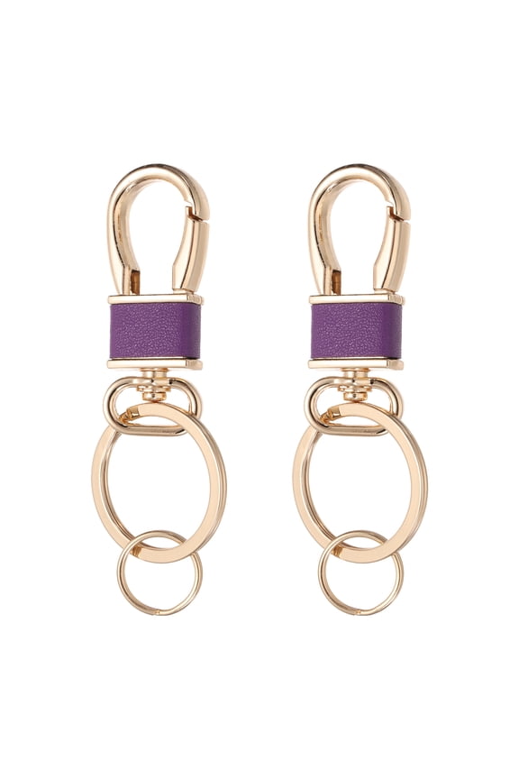 2 Pcs Metal Keychain Key Clip Hook, Key Ring Holder Organizer Swivel Clasp Keyring Leather Key Chain Clips Buckle for Car Accessories Bag Wallet, Gold Tone/Purple