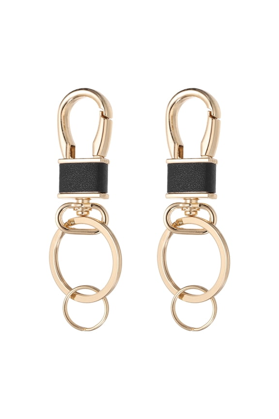 2 Pcs Metal Keychain Key Clip Hook, Key Ring Holder Organizer Swivel Clasp Keyring Leather Key Chain Clips Buckle for Car Accessories Bag Wallet, Gold Tone/Black