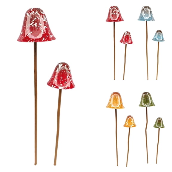 2 Pcs Metal Mushroom Garden Stakes Outdoor Decor, Decorative Speckled Mushroom Plant Stakes for Flower Beds, Pots, Lawn & Cottagecore Fairy Garden Yard Art