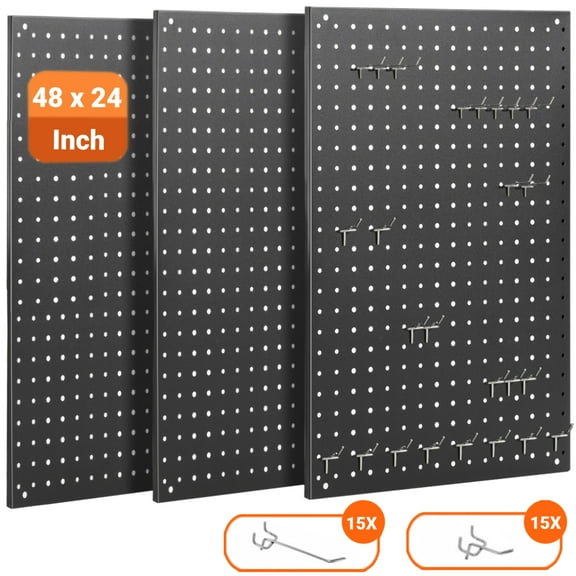 Pegboard,ENJOYWOOD 48x24 inch Metal Pegboard Panels White 30 Pcs Hook,Tool Board for Wall Organizer, Garage Tool Storage,Office Organization,Kitchen