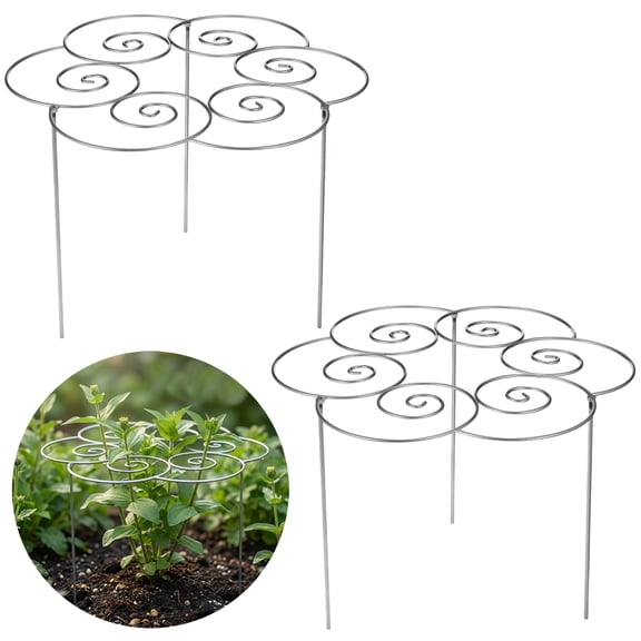2 Pcs Metal Plant Support Ring, Decorative Cloud Spiral Peony Cage with 4 Legs, Iron Flower Plant Supports for Upright Growth, 16.1 x 11.4 in, for Garden Dahlias Roses Outdoor Potted Plants
